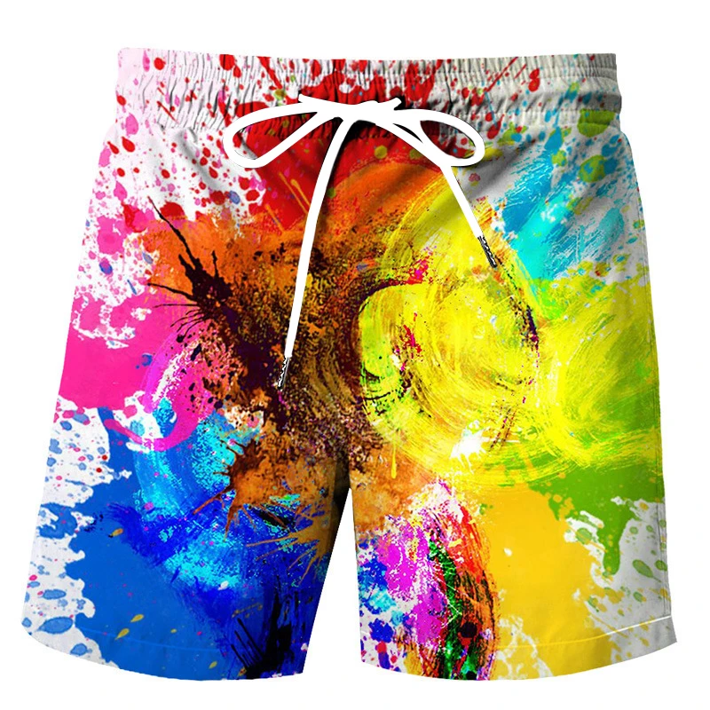 

New Rainbow Paint Splatter Print Shorts Men Women Summer Hipster Colorful Ink 3D Pants Unisex Street Harajuku Psychedelic Shorts