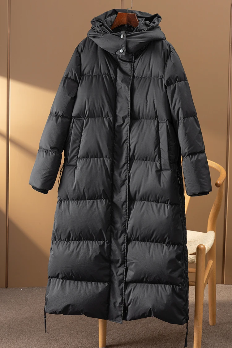 Winter Long Puffer Jacket  95%  White Duck Down Polyamide Basics Wide-waisted Zipper Jackets for Women  Casaco Feminino Inverno