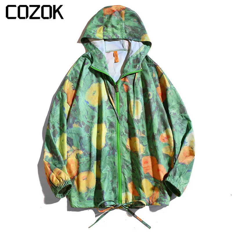 

Mens Thin Varsity Jacket oil painting Full Pattern Sunscreen Summer Streetwear Fashion Causal Hooded Outwear Unisex Coat 2023