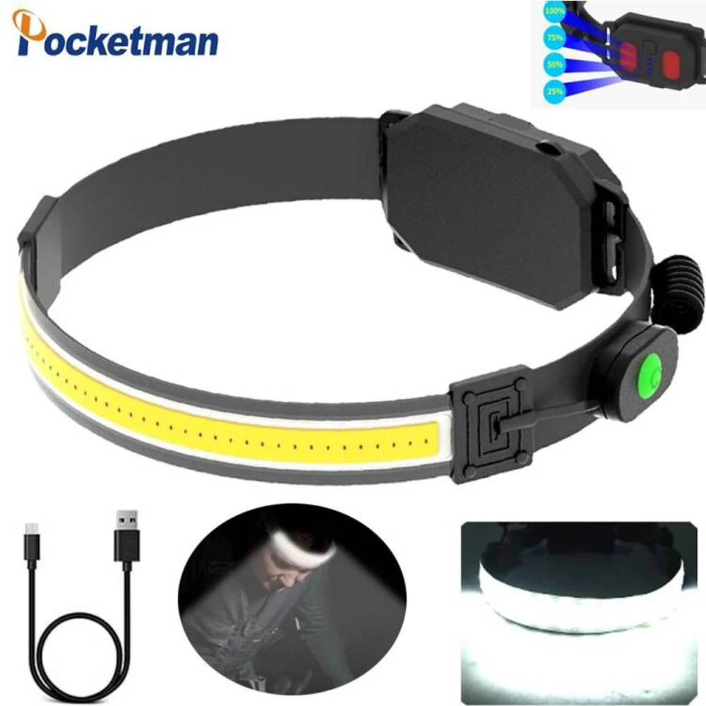 

Новый COB-светильник, мягкий светильник, налобный фонарь COB для ночного бега с USB-зарядкой, прожексветильник для кемпинга, налобный фонарь для ...