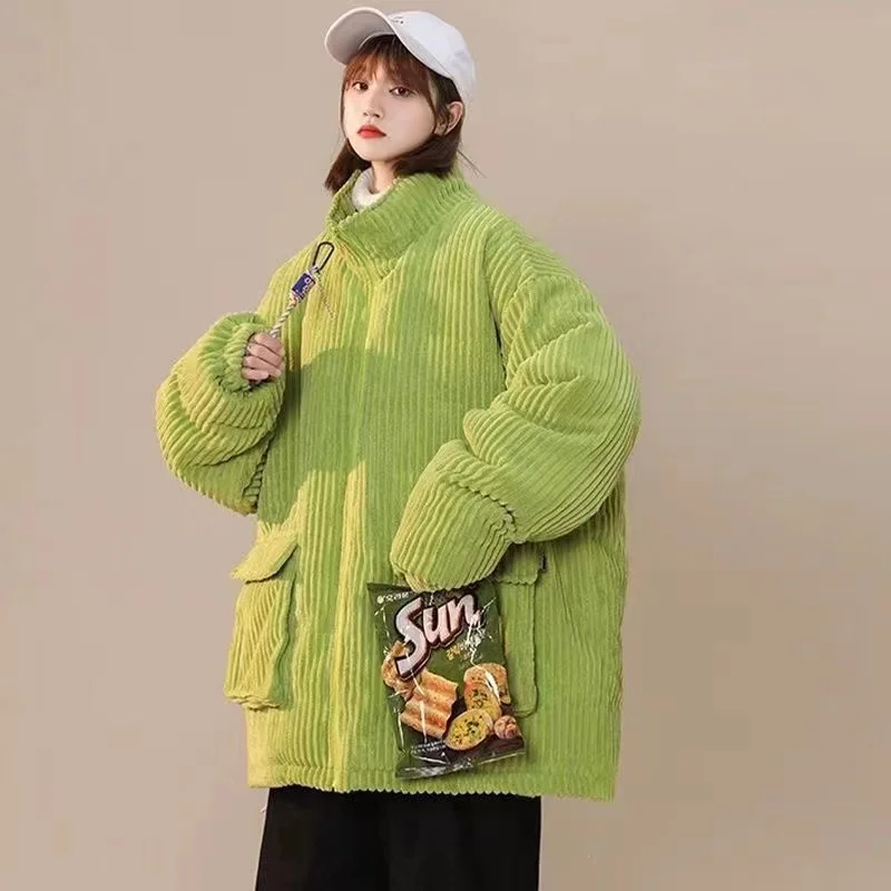 2022 Women Winter Jacket Corduroy Oversize Zip Up Coat Girl Harajuku Parkas Korean Fashion Men Streetwear Outwear