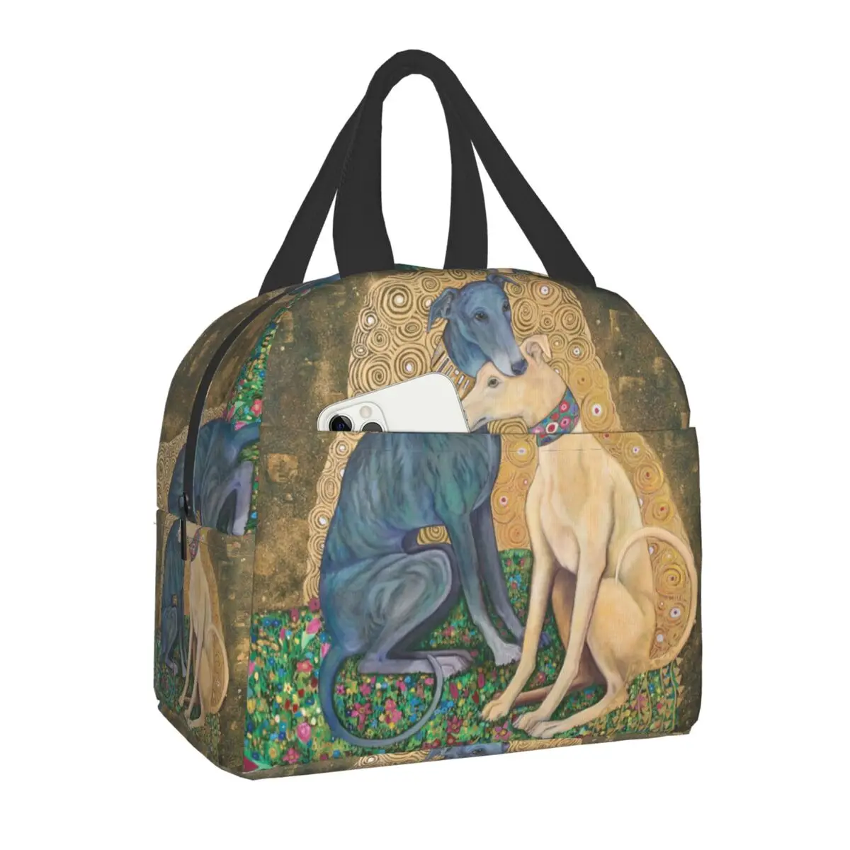 Greyhound Dog Art Insulated Lunch Tote Bag for Men Women Whippet Sihthound Dog Thermal Cooler Lunch Box for School