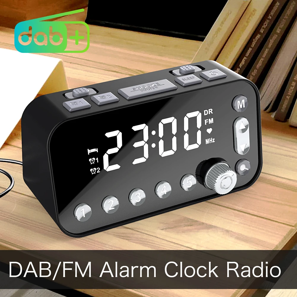 A1 DAB Radio Clock Dual USB Charging Port Desktop Alarm Clock with FM Radio LED Display Bluetooth Speaker Temperature Snooze