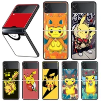 anime pokemons pikachue phone case for samsung galaxy z flip 3 5g black hard cover zflip3 luxury coque fundas shockproof bumper