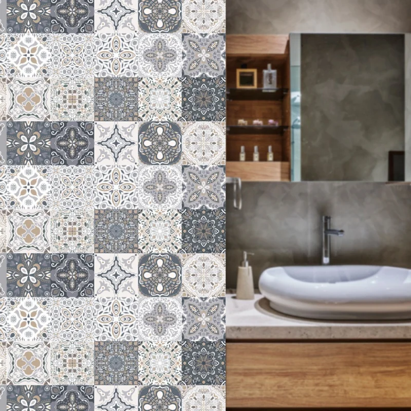 

[Wall Stickers] Et102 Cross-Border Film Mosaic Tile Sticker Vintage Tile Kitchen Bathroom Decoration DIY Wall Stickers Floor Sti