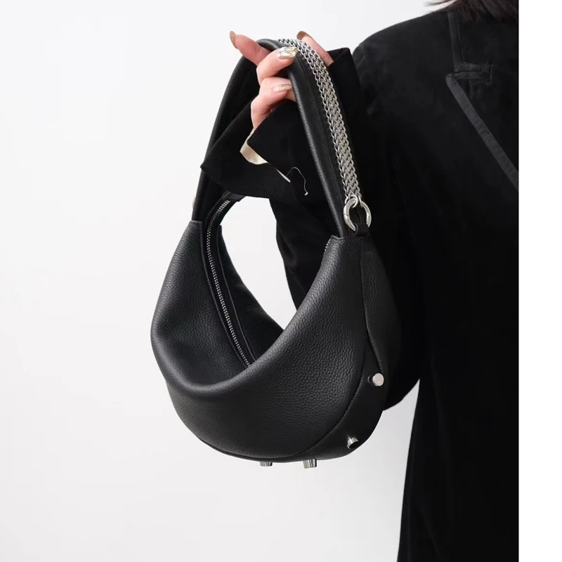 

Сумки через плечо из натуральной воловьей кожи с заклепками, изысканные повседневные сумочки на цепочке из натуральной кожи