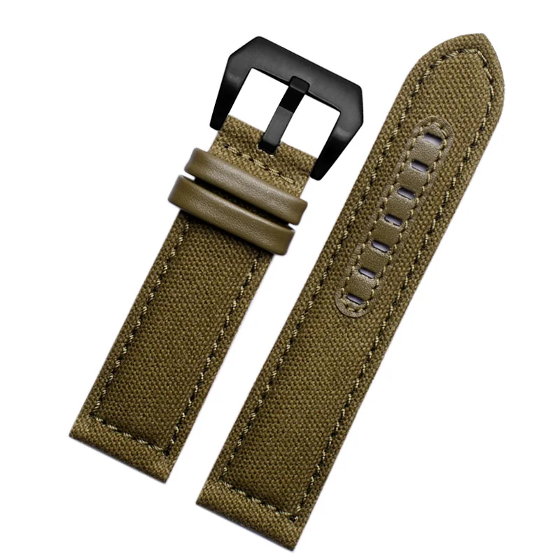 PAM111 PAM441 Canvas WatchBand 20MM 22MM 24MM For Panerai Nylon Leather Watch Strap Waterproof Sport Men Accessories Black Khaki