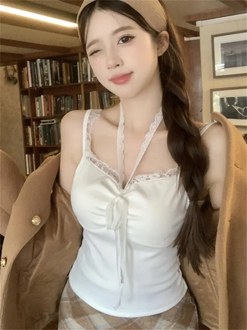 Pure Desire Sweet and Spicy Lace Neck Sling Chest Pad Cami Женская осенне-зимняя теплая флисовая подкладка