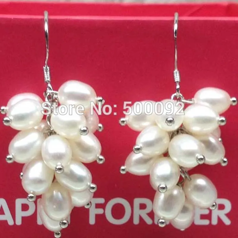 

Genuine 5mm rice cultured freshwater pearl Dangle Earring 925 silver Hook