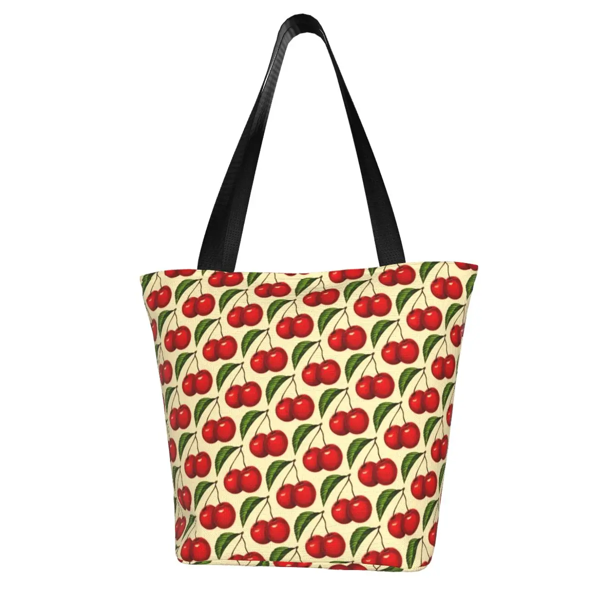 

Хозяйственная сумка с принтом красных фруктов Вишневый узор на открытом воздухе Студенческая сумка оптом эстетические тканевые сумки