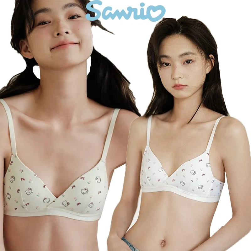 

Kawaii Sanrio Hello Kitty Bras Animes Women's Underwear Sweet Cute No Steel Ring Intimates Bikini Brief Breathable Gathered