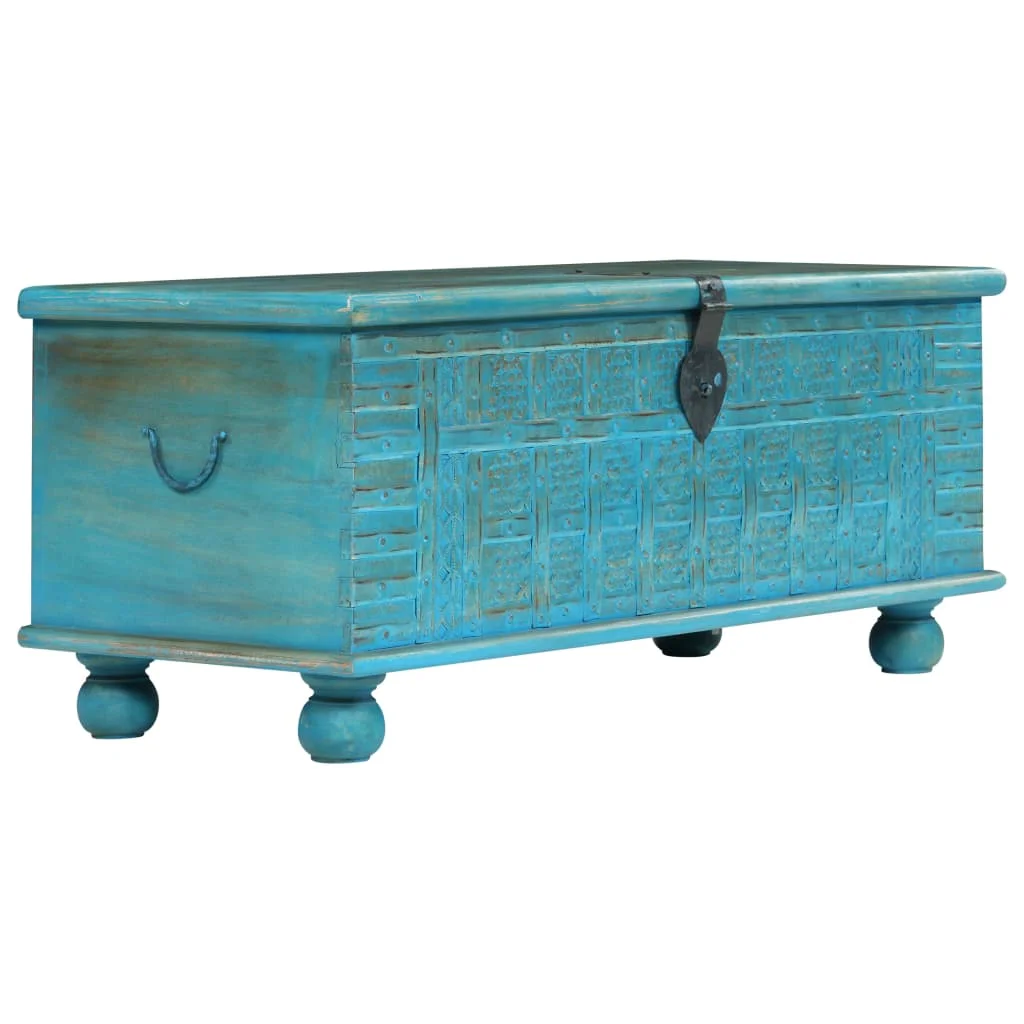 

Small Wooden Toy Bedroom Storage Box Treasure Chest Home Decor Solid Mango Wood Blue 100x40x41 cm