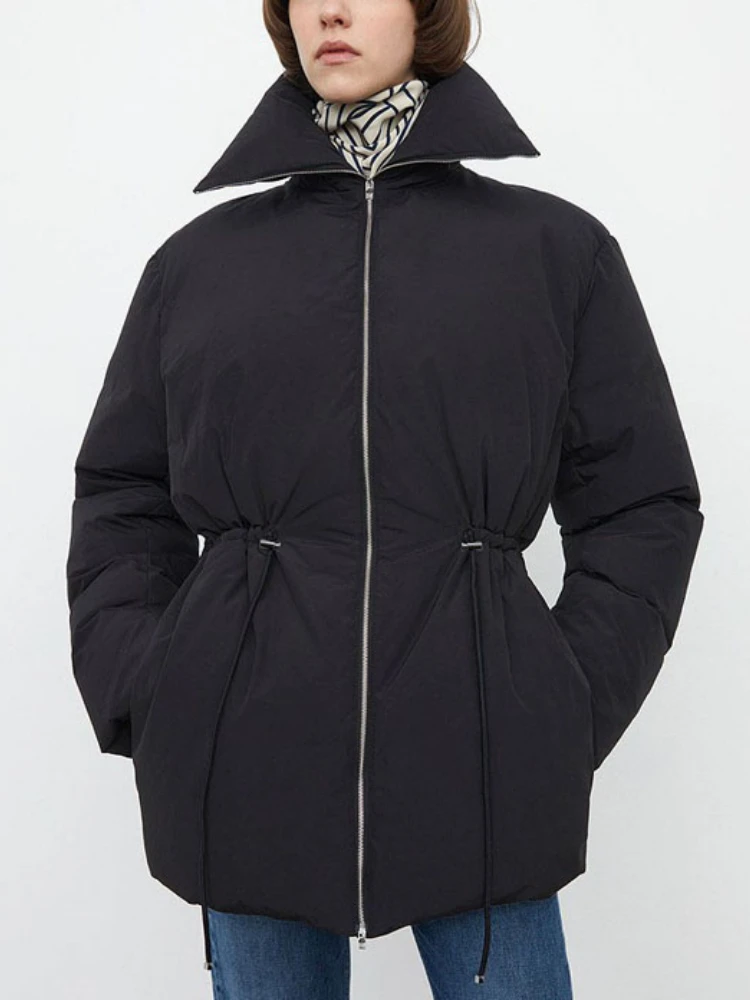 

EOSWomen 2023 Winter Zipper Drawstring Puffer Coat Funnel Collar Winter Coat