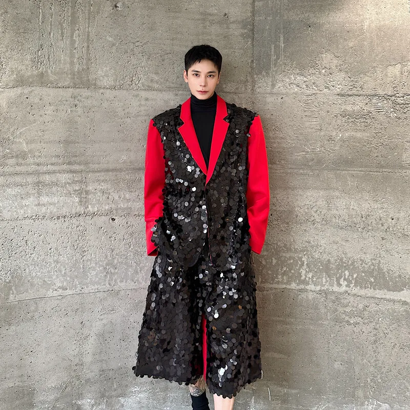 Мужской костюм в сценическом стиле с блестками и лацканами однобортный пиджак
