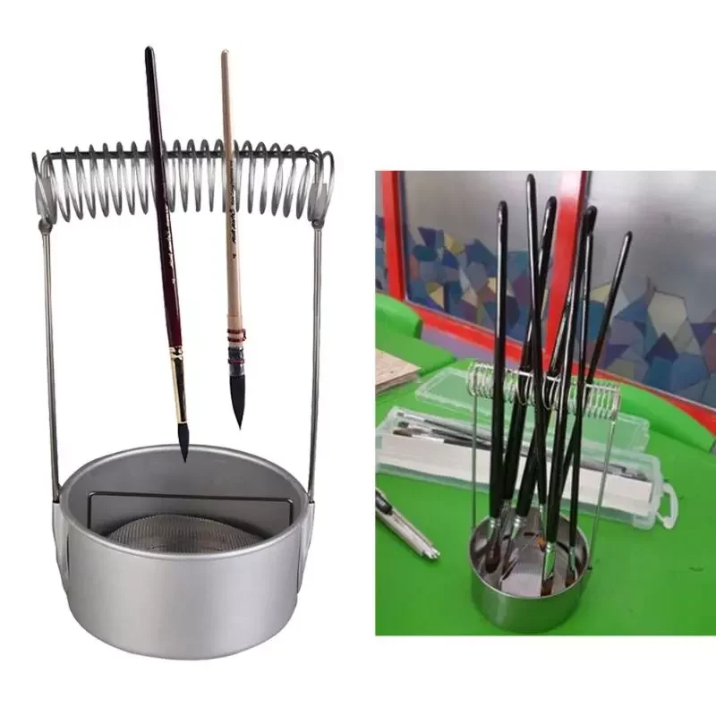 

Stainless Steel Paint Brush Washer Cleaner with Screen and Holder Spring Brush Pen Holders School Stationery Painting Supplies