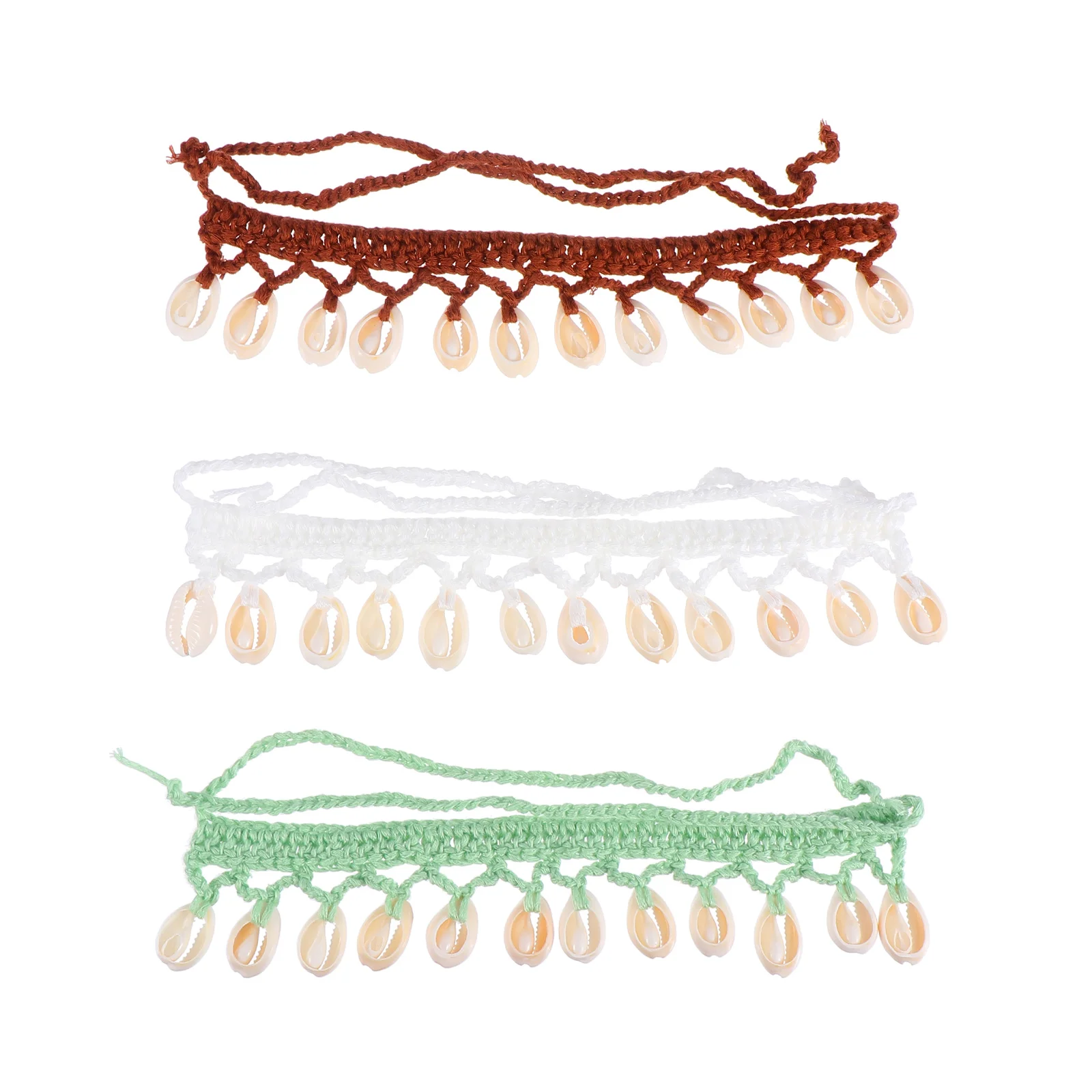 

3 Pcs Hawaiian Style Anklets Neck Laces (White Light Green Brown)
