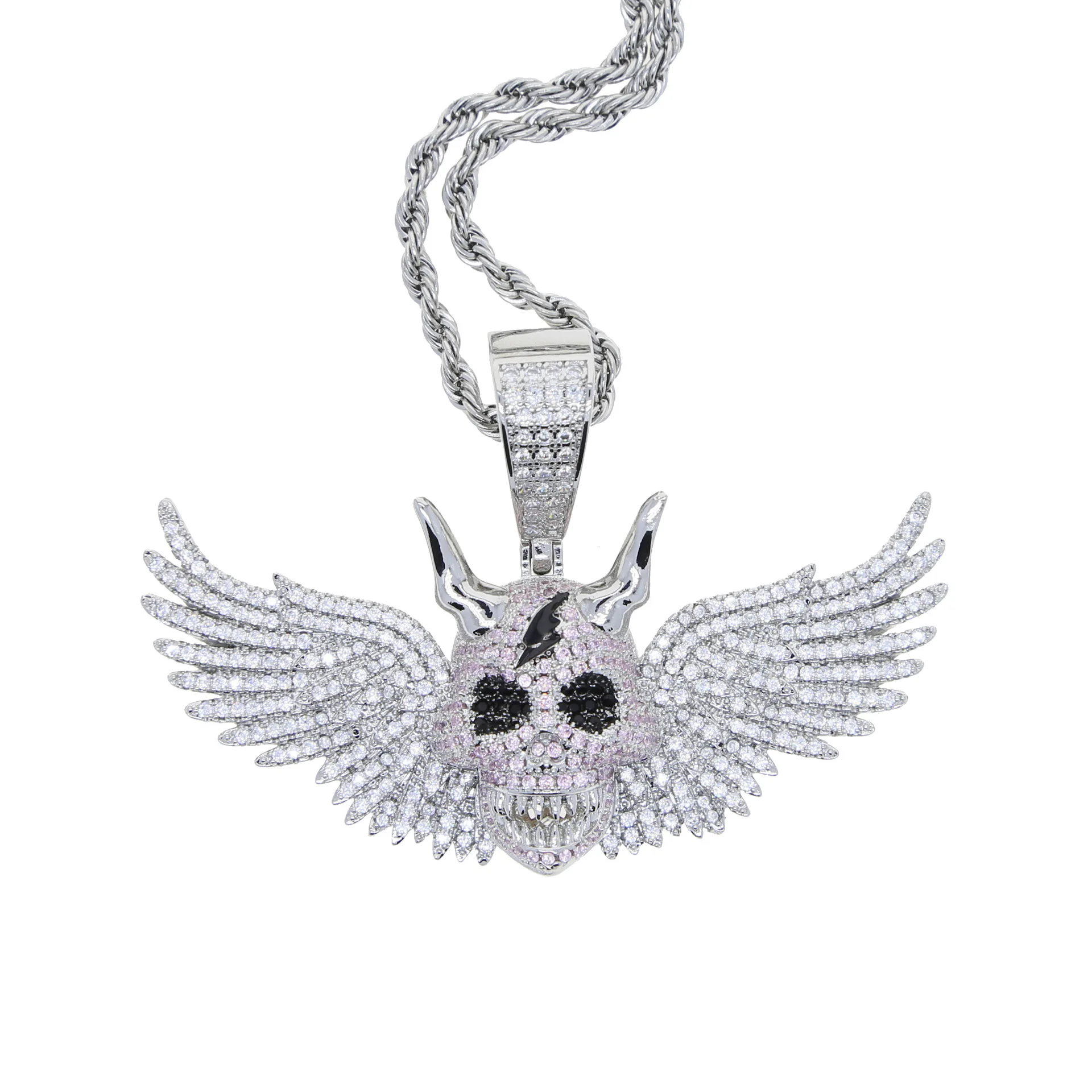 

New Iced Out Bling Wing Skull Pendant Necklace Gold Silver Plated CZ Cubic Zirconia Punk Charm Men Women Hip Hop Jewelry
