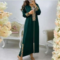 kaftan dresses women green dubai embroidery elegant long sleeve muslim abaya islam turkey jellaba moroccan long dress 2022
