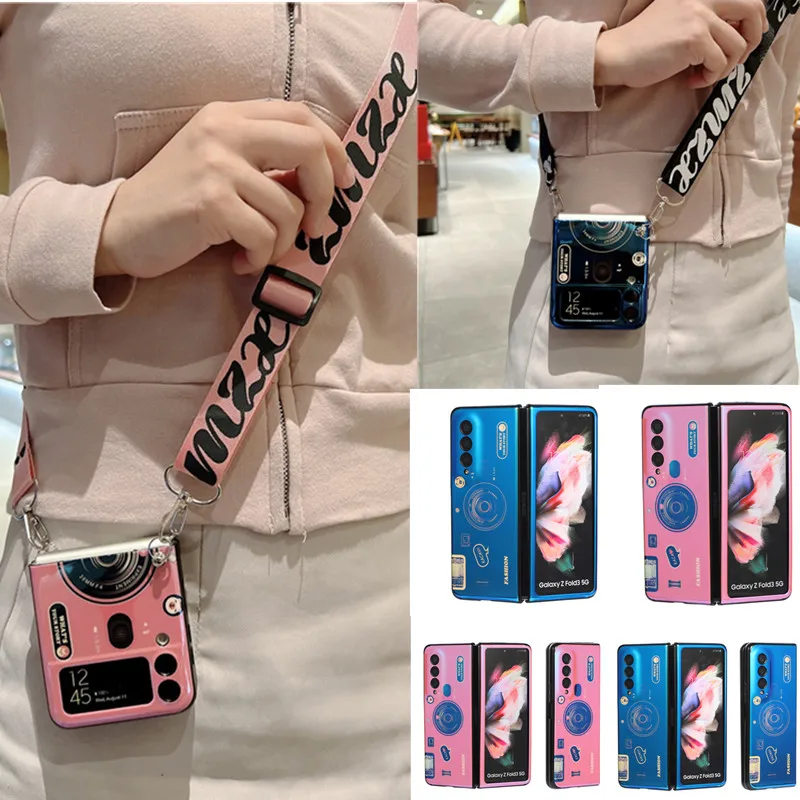 

Модный милый чехол для телефона с длинным шнуром и камерой через плечо для Samsung Galaxy Z Fold 3 Case Z Flip 3 Cover Z Fold2 Capa Z Fold3