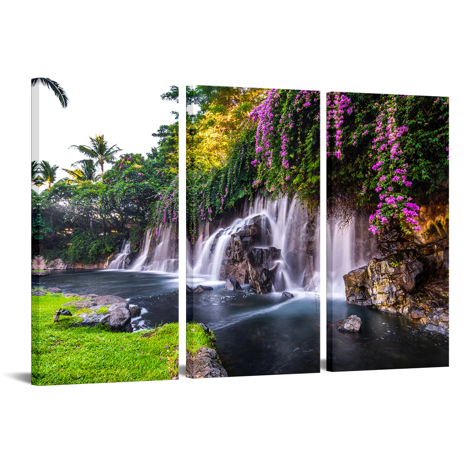 

3 Pieces Waterfall Home Decor Poster Beautiful Flowers Print Canvas Painting Modern Style Picture Living Room Wall Art