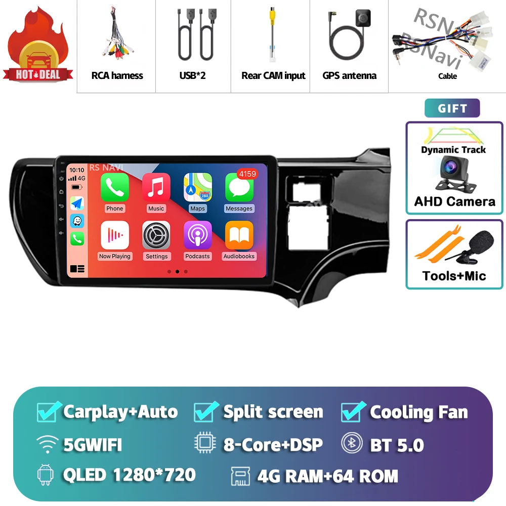 

Android 15 Carplay 4G WIFI Автомобильное радио для Toyota Aqua Prius C 2011-2017 Навигация GPS Мультимедийный видеоплеер 2Din DVD Стерео BT