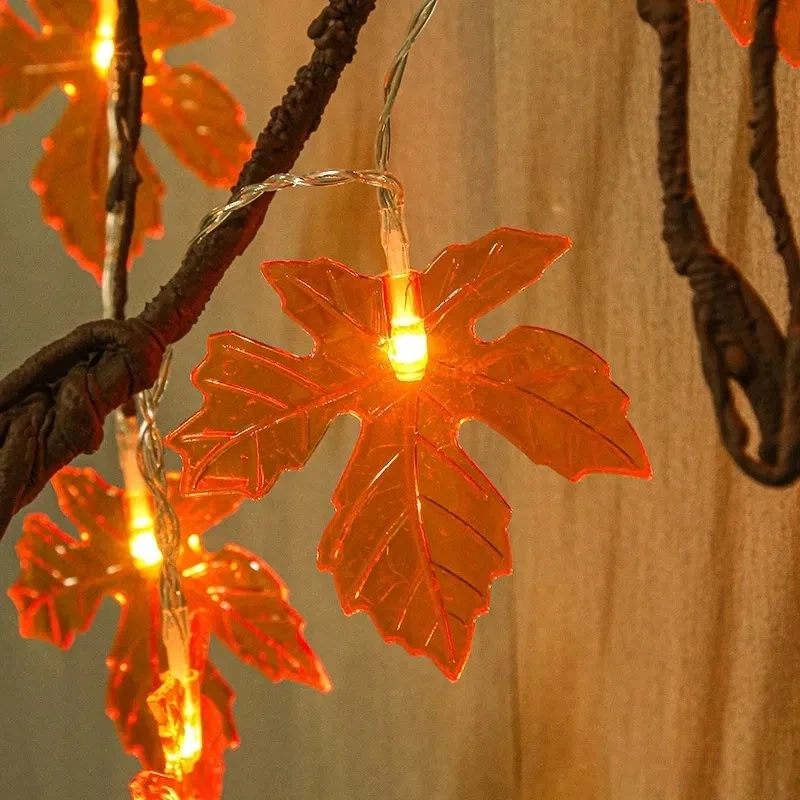 

1.5M 10LED Fairy Lights Artificial Autumn Maple Leaves Fall Garland Led String Light Thanksgiving Christmas Halloween Decoration