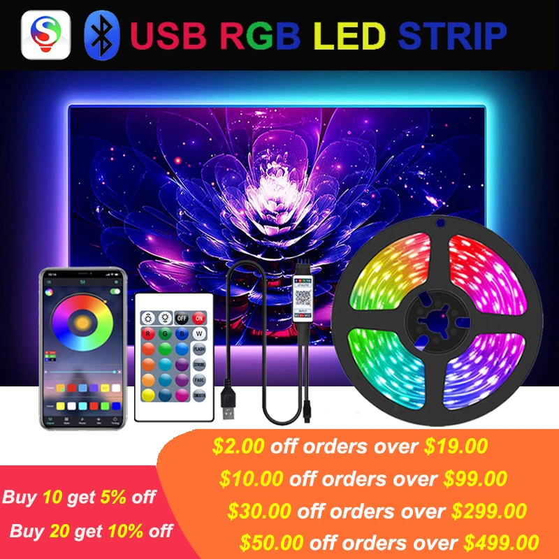 Светодиодная Rgb-лента 15 м с контроллером, Usb, Bluetooth