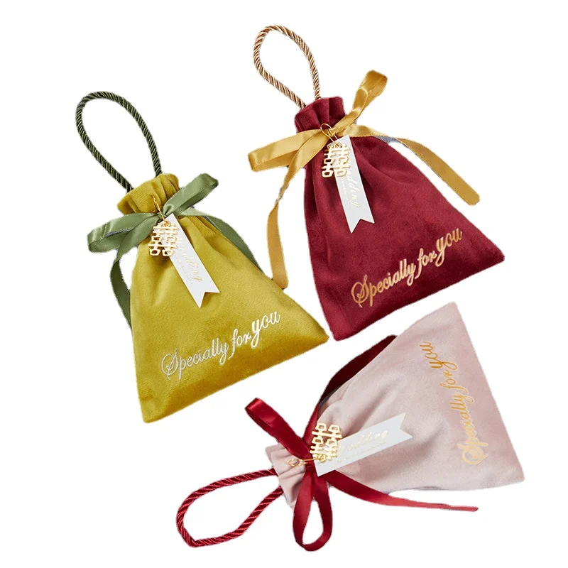 10pcs New Velvet Candy Bag Wedding Festival Party Activity Handbag Korean Drawstring Small Cloth Bag House Moving Gift Bags
