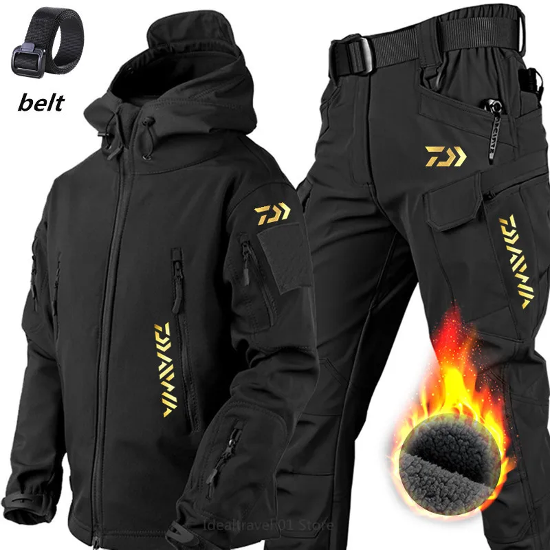 

2024 Daiwa Tactical Men Jacket Suit Outdoor Military Waterproof Warm Hunting Tracksuits Fishing Hiking Set for Thermal Jacket