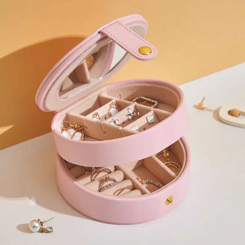 

Double-Layer Creative Pu Jewel Case Travel Mini-Portable Jewelry Box Stud Earrings Earring Ornament Storage Box