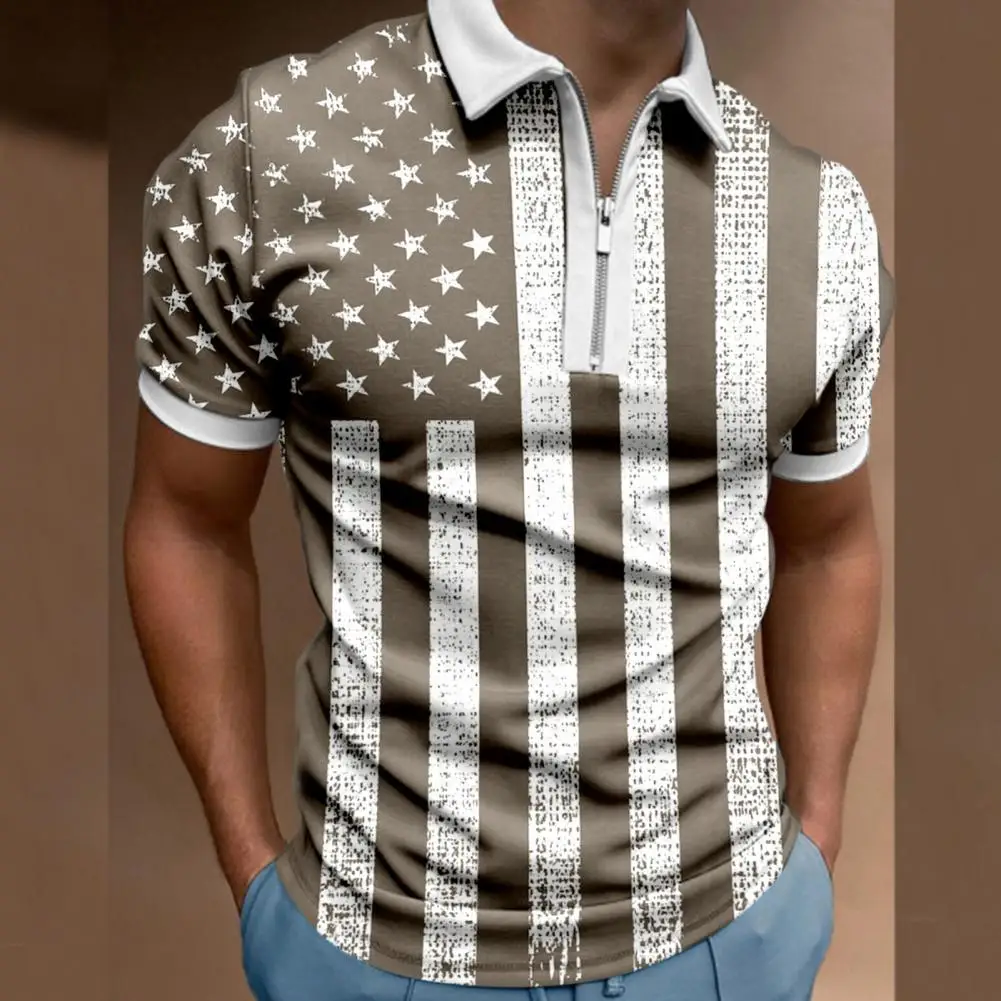 

Футболка мужская с отложным воротником, на молнии, с коротким рукавом и принтом флага США