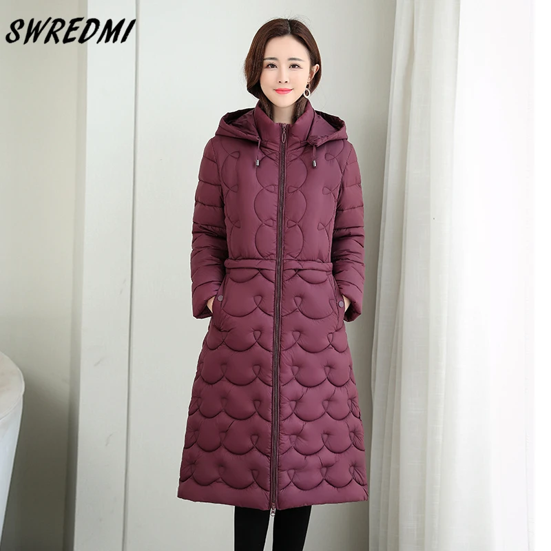 

2023 New Winter Jacket Women Hooded Long Thicken Warm Parkas Mother Solid Coats Female Clothing S-3XL SWREDMI
