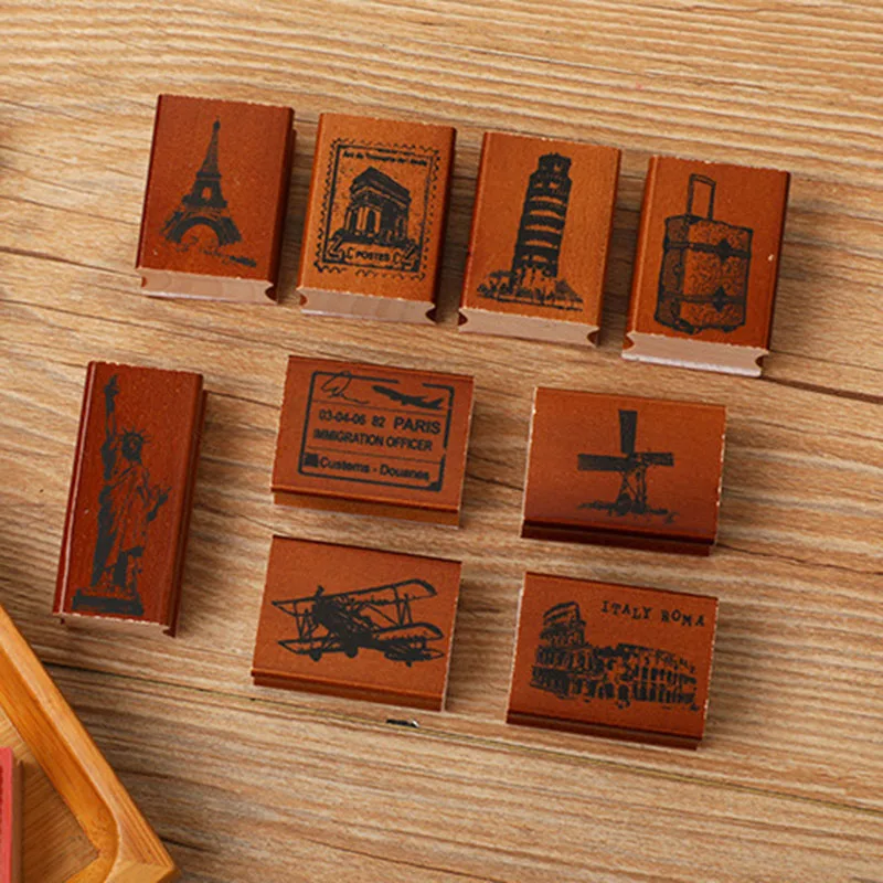 

Wooden Stamps Vintage European Travel Handbook Diary Name Architectural Album Decorative Creative Stationery Scrapbooking 2023
