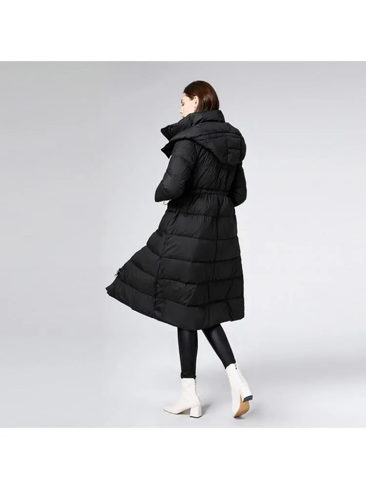2022 Winter High End Hooded Black Thickened Long Loose 90 White Duck Down Coats Women Warmer Bread Cloth Jackets