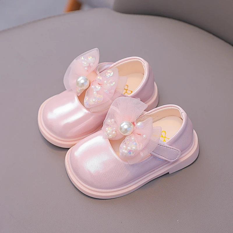 

Toddler Girls Pearl Princess Shoes Newborn Baby Bow Shoes Soft Bottom Flats First Walk Shoes 1 2 3 4 Year Baby Girl Shoes Autumn