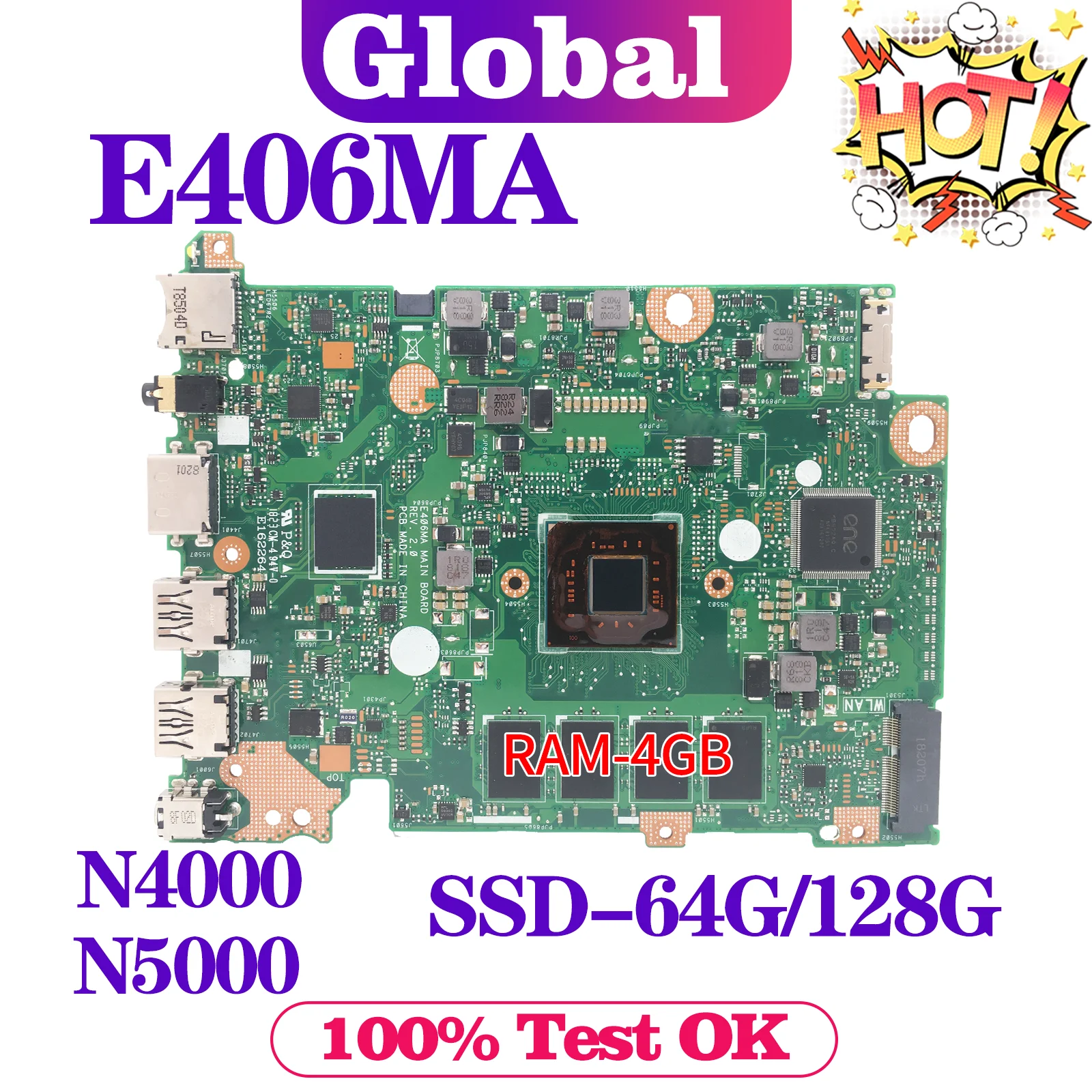 KEFU Mainboard E406 E406M E406MA L406MA E406MAS Laptop Motherboard N4000 N5000 4GB-RAM SSD-64G/128G MAIN BOARD