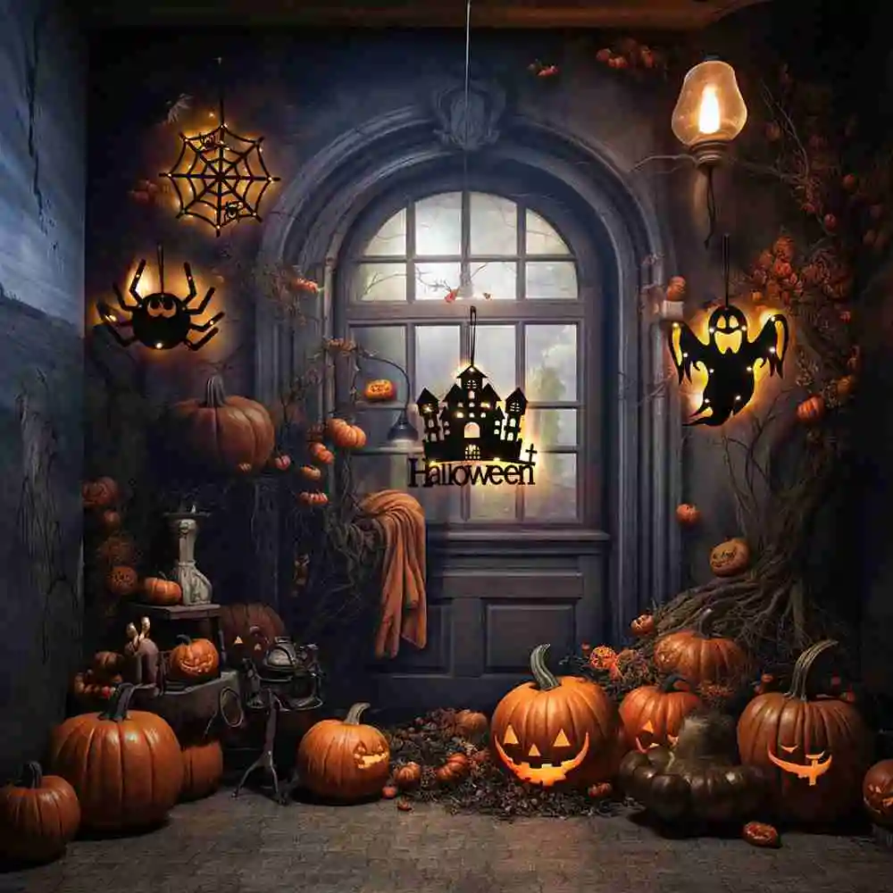 

Halloween Decoration LED Lights Pumpkin Ghost Witch Spider Web Lamp Party Decoration for Home Bar Haunted House Scary Props