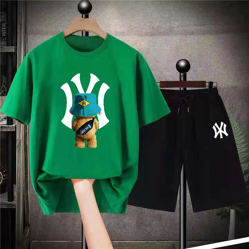 Summer Short Sets Korea Style Bear Graphic T-Shirts Shorts Set Luxury Mens T-shirt Suits Tracksuits Oversized Streetwear Tees