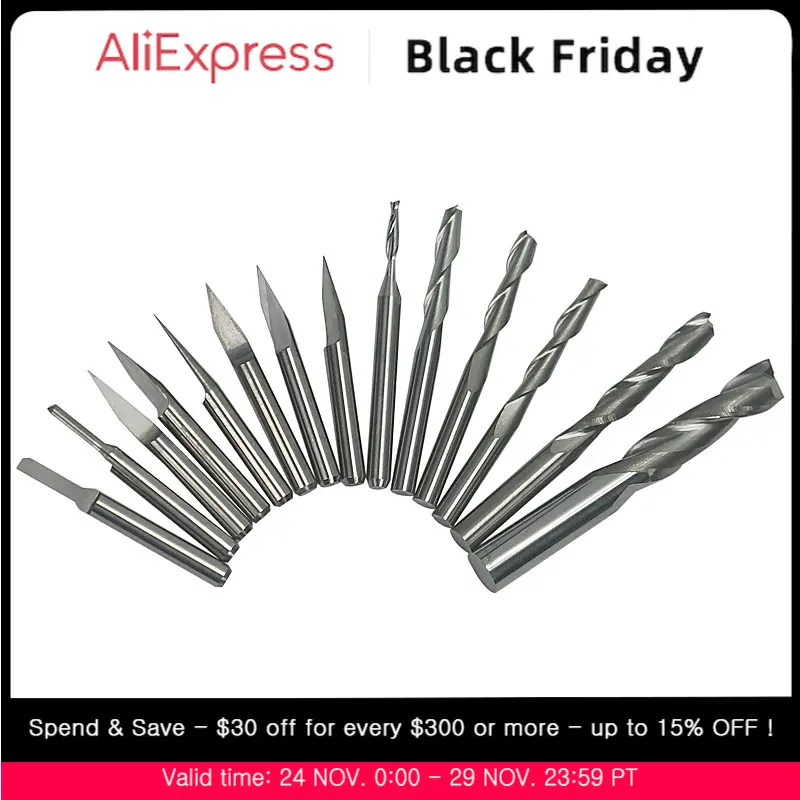 

Лидер продаж, детали для ЧПУ, 14 шт., набор сверл 3,175 мм для резки ПВХ, дерева, акрила, гравировального станка, инструменты для резьбы