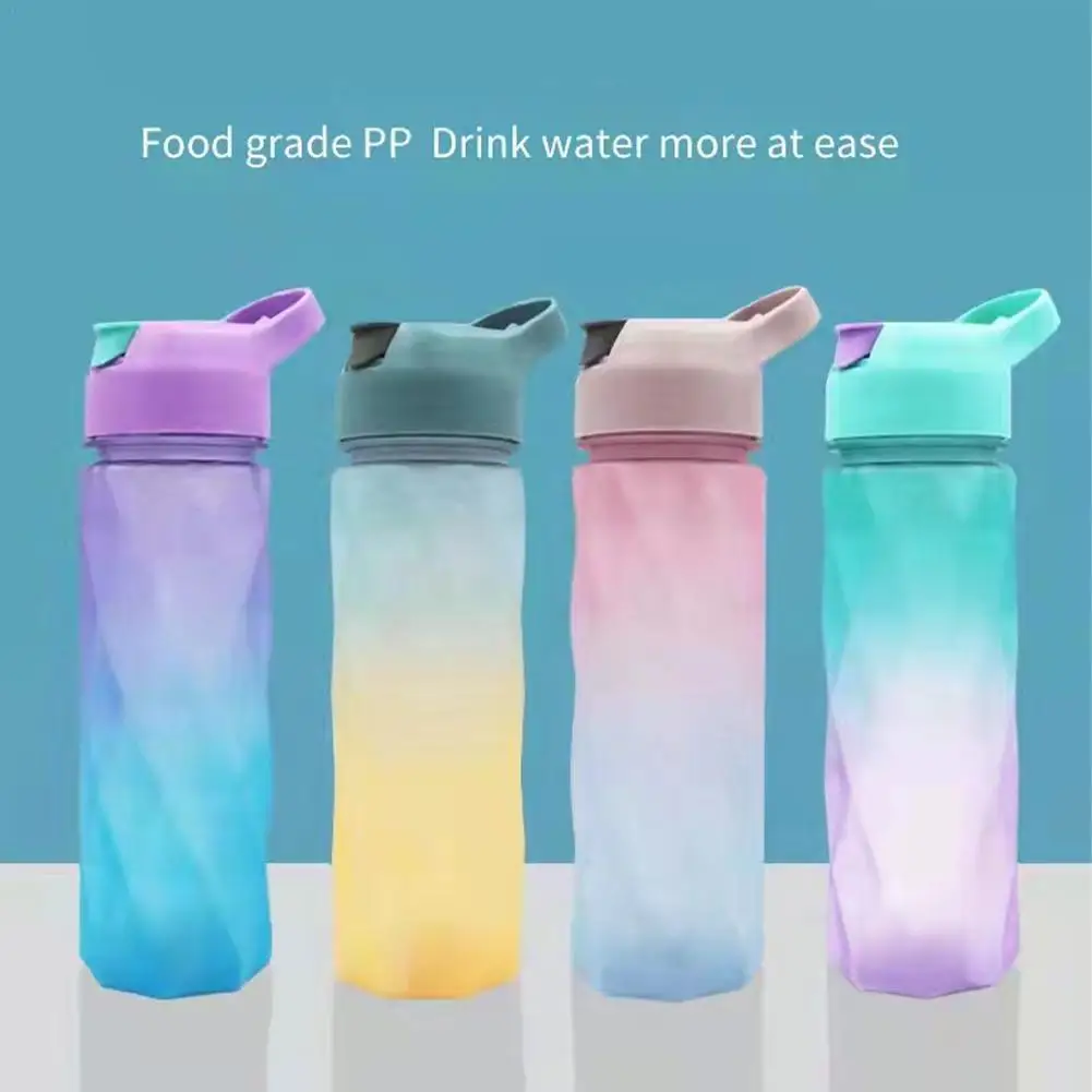 

600ml Large Capacity Water Bottle Straw Cup Plastic Kettle Student Gradient Cup Outdoor Cup Water Sports Rainbow Frosted Co Q4s7