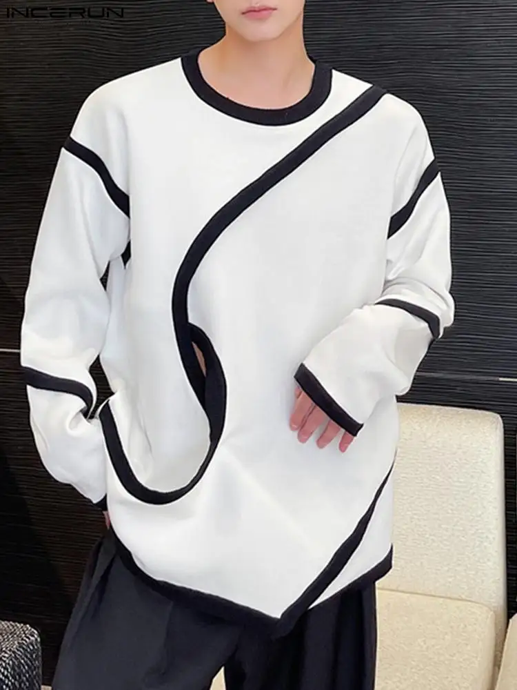 T-shirt col rond à manches longues pour homme  Streetwear  décontracté  ample  irrégulier  coréen