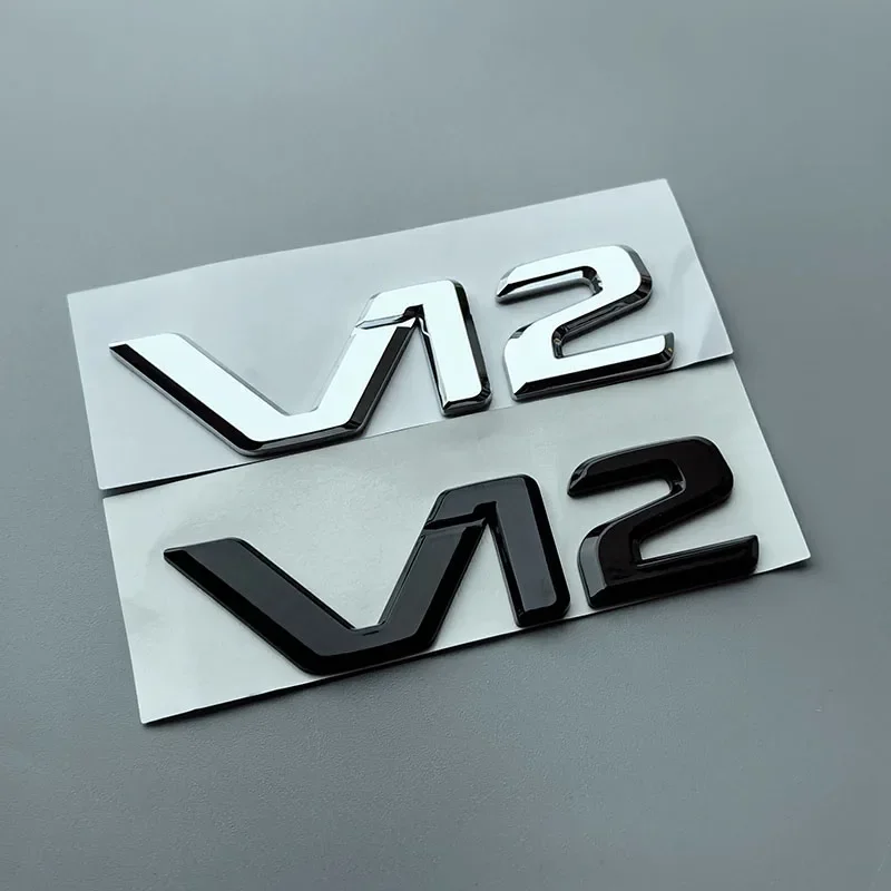 Фото 3D ABS Большие плоские буквы V12, эмблема для автомобиля, наклейка-логотип на багажник/крыло для Mercedes-Benz S400 S500 S600, хромированный глянцевый черный цвет №1
