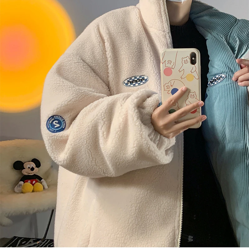 2022 Winter Women Corduroy Jacket Vintage Lamb Fleece Cotton Parkas Coat Fashion Thick Warm Clothes Loose Double-sided Outerwear