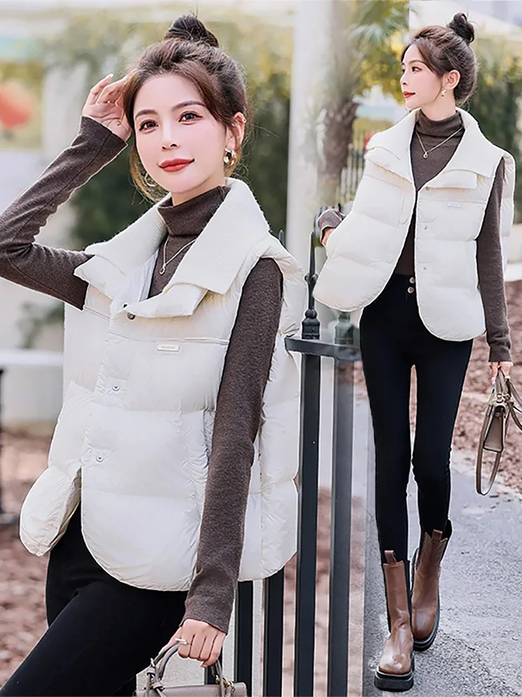 Maillard Sle down Cotton-padded Vest Women Autumn and Winter New Warm Lapel Outerwear Sleeveless Waistcoat Cardigan Top