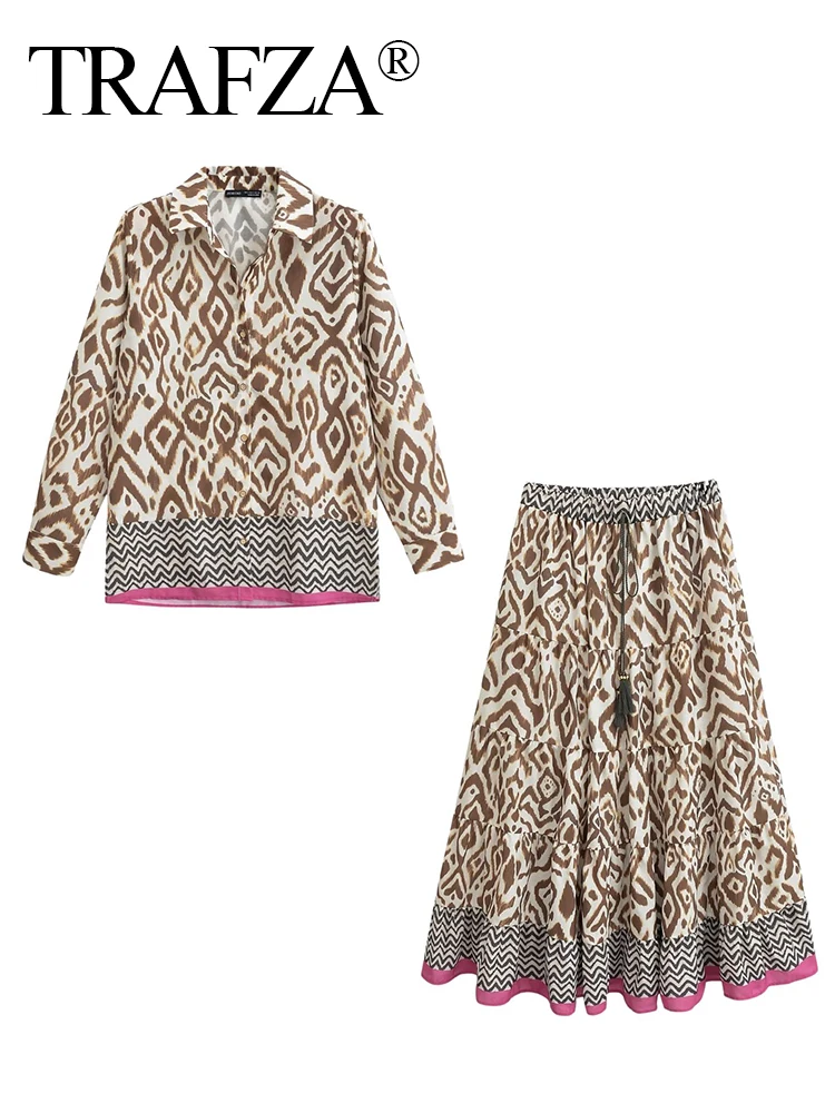 Женский Комплект TRAFZA С Блузкой И Юбкой Блузка Длинными Рукавами V-образным