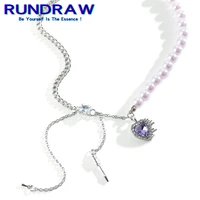 rundraw fashion silver color women asymmetric purple heart clavicle chain pendant fashion necklace party gifts necklace