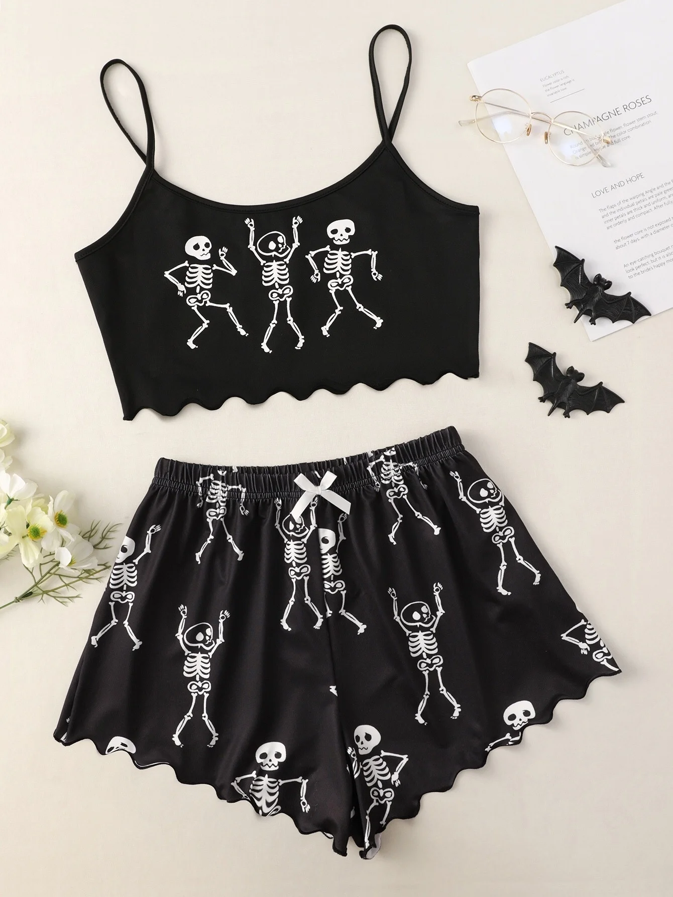 

New Style Lady's Cartoon Skull Villain Print Camisole With Shorts Pajama Set Personality Casual Comfortable Home Wear Sleepwear