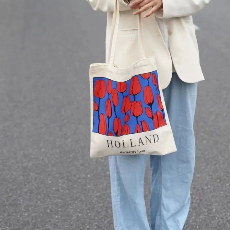 

Stay safe, Tulip Girl Sucks Clear Canvas Bag Niche Contrast Color Canvas Bag
