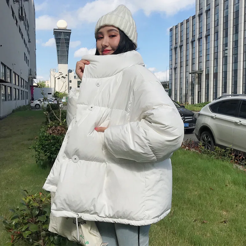 

Elegant Solid Color Casual Parkas Fur Women Autumn Winter Solid Color Zip Up Button Sweet Loose Fashion Long Coat Down 2022