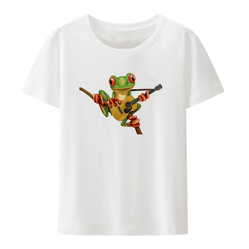 

Frog Playing Guitar Cotton T-shirts Pattern Loose Roupas Masculinas Casual Comfortable Anime Shirt Novelty O-neck Tops Camisetas